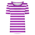 thumbnail image 4 of Puyaiuu Women Crew Neck Short Sleeve Striped T Shirts Soft Loose Basic Casual Daily Summer Tees Purple L Birthday Gift, 4 of 5