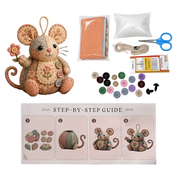 Patchwork Mouse DIY Kit, Fabric Sewing Craft Set for Handmade Decorations, Creative Stitching Project Kit for Home Decor and Craft Lovers