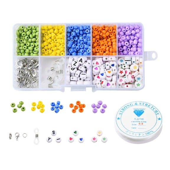 1 Set DIY Glasses Chains Making Kits 600Pcs Flat Round & Round Glass Seed & Acrylic Beads Zinc Alloy Lobster Claw Clasps Silicone EyeGlass Holders Iron Findings Elastic Crystal Thread