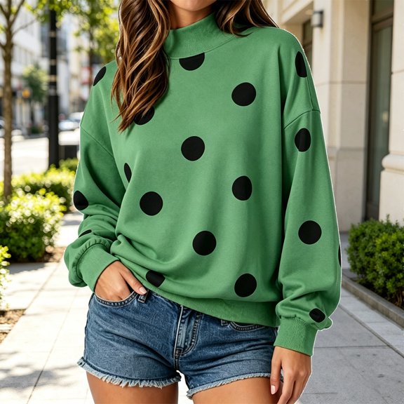 WCJM Women Oversized Mock Neck Pullover Drop Shoulder Long Sleeve Graphic Print Loose Sweatshirt Casual Fall Top