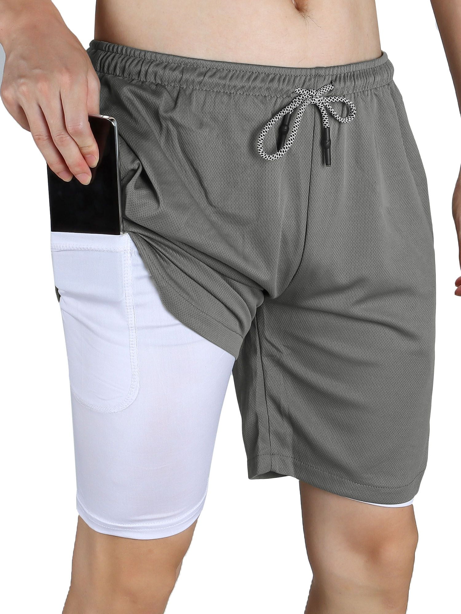 Luxtrada Mens Running Short Workout Running Shorts 2in1 Stealth
