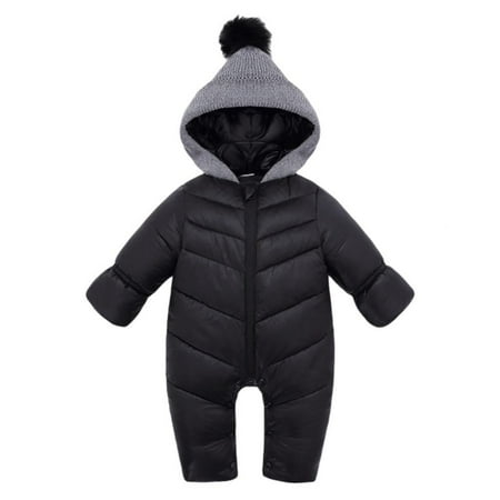

Malisata Infant Baby Down Jacket Snow Jumpsuit Pompom Hoodedborn Boys Girls Snowsuit Zipped Winter Warm One Piece 0-18M