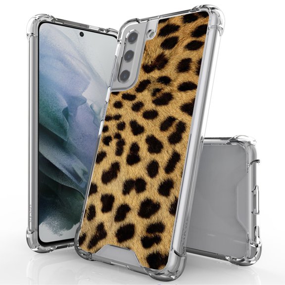 ANJ Hybrid Slim Hard Back Cover Case Flexible Bumper for Samsung Galaxy S21 - Yellow Cheetah