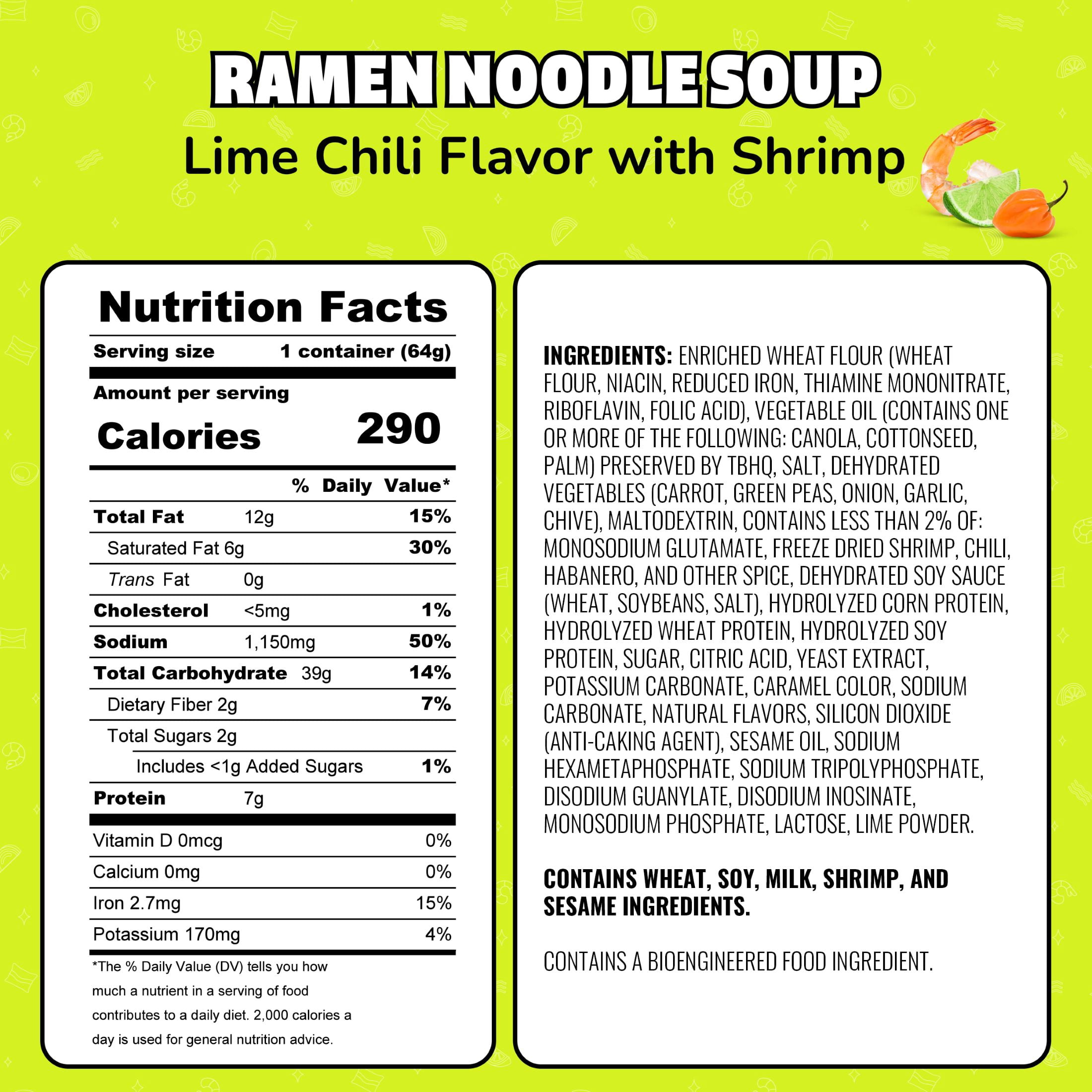 Maruchan Instant Lunch Ramen Noodles, Lime Chili Flavor with Shrimp, 2.25 oz Cup