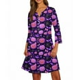 thumbnail image 4 of WTOBBY Women's Fashionable V-Neck Halloween Printed Dress with Button Detail and 3/4 Sleeve Pockets - Stylish and Functional Dress for Women,Purple M, 4 of 6