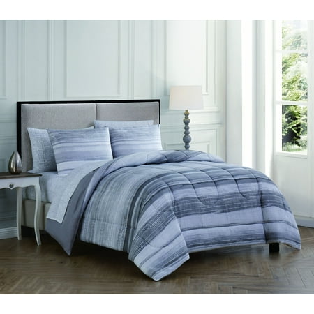 Twin 5pc Laken Stripe Comforter Set Gray - Geneva Home Fashion