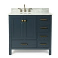 thumbnail image 2 of Ariel Cambridge 37 In. Left Offset Oval Single Sink Vanity With Carrara White Marble 0.75 In Countertop In Midnight Blue, 2 of 10
