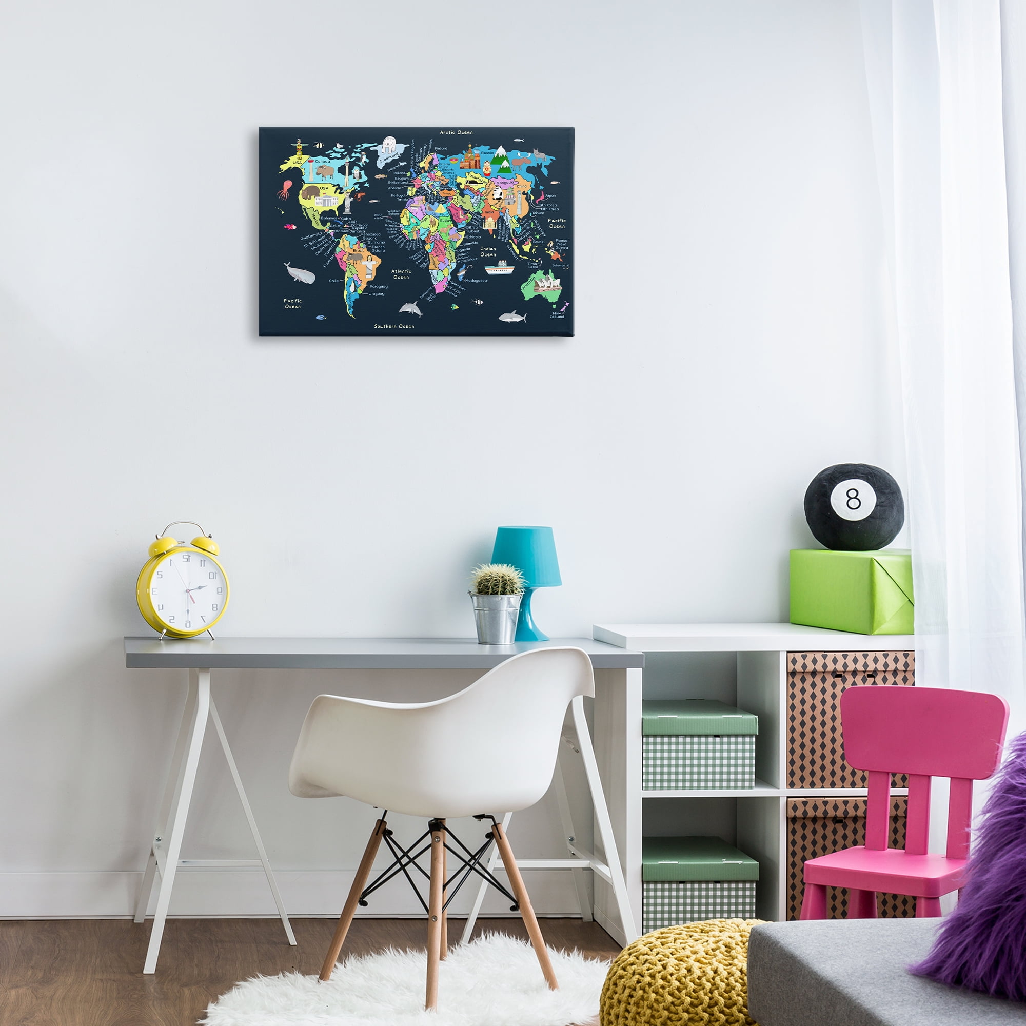 Stupell Industries Detailed Countries Map Education Painting Wrapped Canvas Art Print Wall Art, 24 x 16