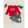 thumbnail image 2 of Bagilaanoe 2Pcs Toddler Baby Girls Christmas Outfits Letters Print Long Sleeve Tops + Plaid Skirt with Belt 12M 18M 24M 3T 4T 5T Kids Casual Skirt Set, 2 of 9