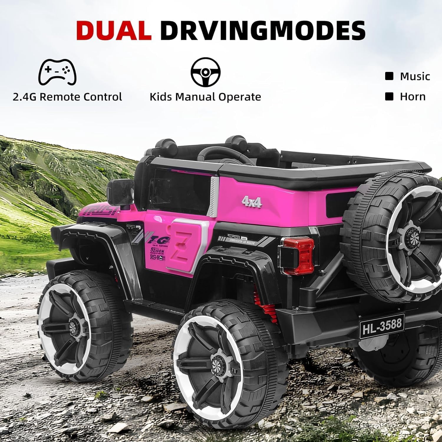 EastVita 12V Ride on Car FL-3588 Off-Road Vehicle Ride on Toy 25W*2 4 Wheeler Battery Powered Quad Toy Vehicle with Remote Control /MP3/ Suspension System /LED Lights/Off-Road Tires/etc