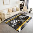 thumbnail image 1 of Erosebridal Racing Car Area Rug 3x5,Boys Race Car Non Slip Rug,Black and White Geometric Plaid Grid Carpet,Ocher Yellow Neon Lights 3D Flag Indoor Floor Mat for Kitchen Dining Room Under Table, 1 of 6