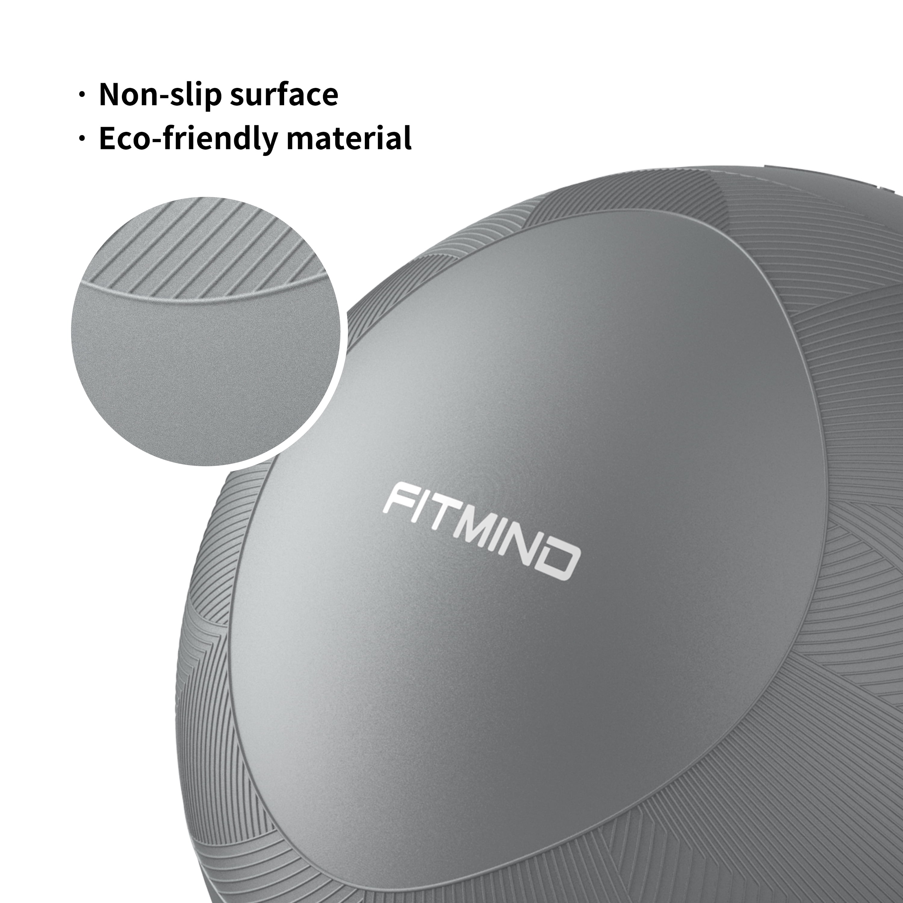FITMIND Thick Exercise Ball with Embossed Pattern, 29in, Hand Pump, Anti-Burst, Gray