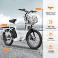 thumbnail image 4 of Caroma Peak 560W Electric Scooter with Seat for Adults, 15 Miles Range, 20MPH Top Speed, 20" X1.95"Off-Road Tires, Removable Battery, Electric Bicycles for Commuting with Basket, White, 4 of 8