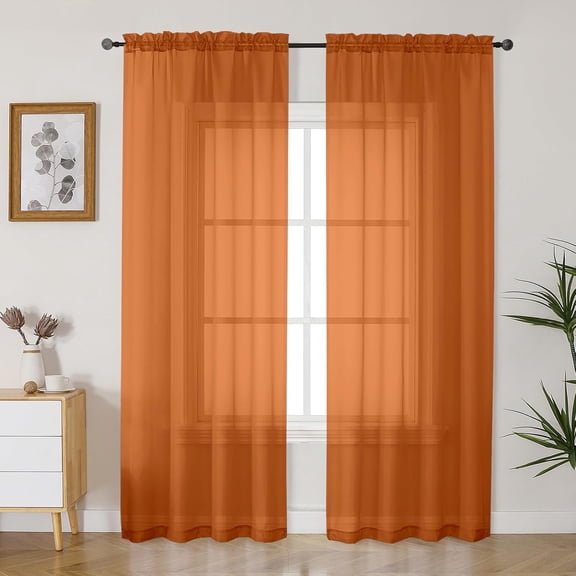 Burnt Orange Sheer Curtains 84 Inches Long 2 Panels Set for Living Room, Light Filtering Fall Curtains for Bedroom Living Room, Elegant Window Curtain Drapes, Each 42 Wx84 L