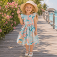 thumbnail image 6 of IPIO Girls Floral Summer Dress with Ruffle Sleeves and Bow Accents, Mint Green A-Line Party Dress, 6 of 8