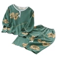 thumbnail image 2 of Girls Boys Outfits 2PC Comfy Casual Printed Short Sleeve Button Pullover Top Sets Loungwear Sleepwear Green 6-7 Years, 2 of 5