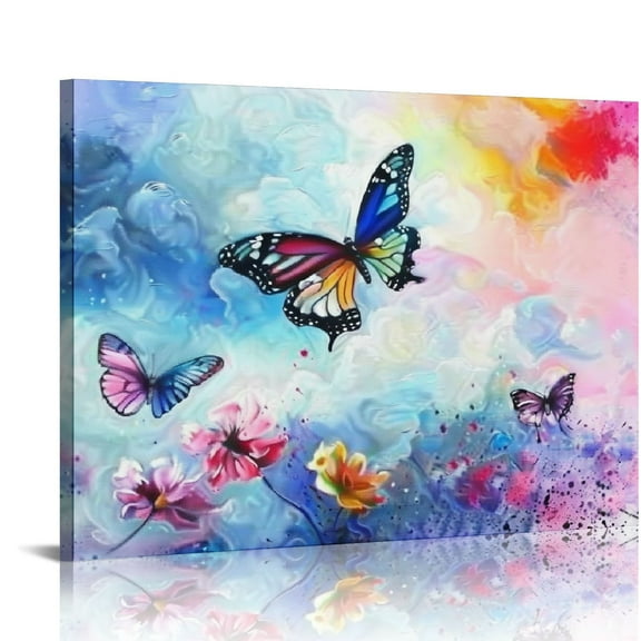 ARISTURING Butterfly Pictures Decor Wall Art Print on Canvas Pink Wtercolor Poster for Bedroom Bathroom Kids Room Ready to Hang