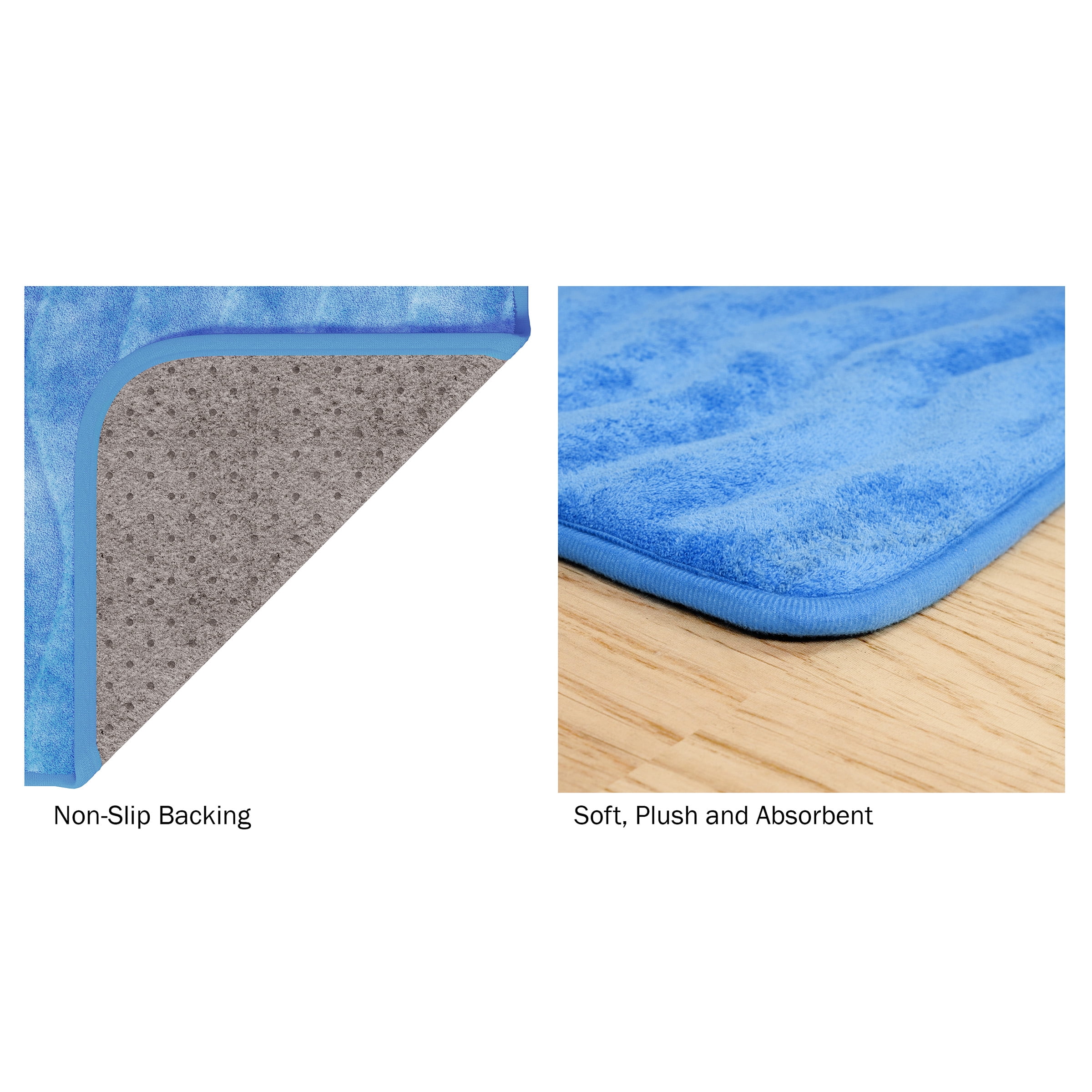 Microfiber Memory Foam Bathmat – Oversized Padded Nonslip Accent Rug for Bathroom, Kitchen, Laundry Room, Wave Pattern by Somerset Home (Blue)