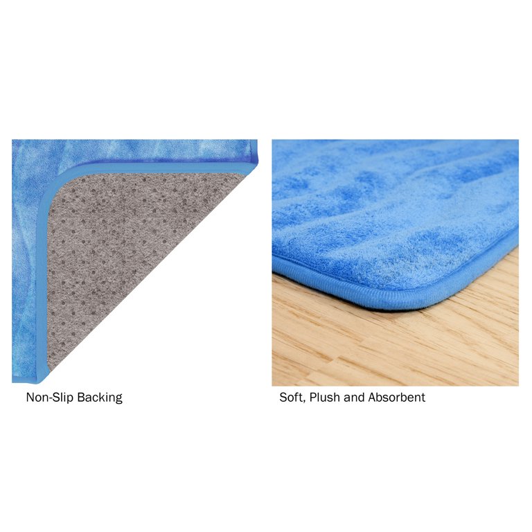Microfiber Memory Foam Bath Mat - Oversized Padded Nonslip Accent Rug with  Wave Pattern for Bathroom, Kitchen, and Laundry Room by Lavish Home (Blue)