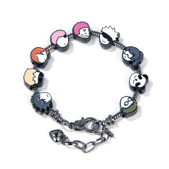 SONGCHANGJEWELRY Pulsera DIY con Dijes JJK – 9 Mini Caras de Anime en Estilo Chibi – Gojo, Yuji, Sukuna, Panda y Más – Cadena de Aleación Removible para Fans y Coleccionistas