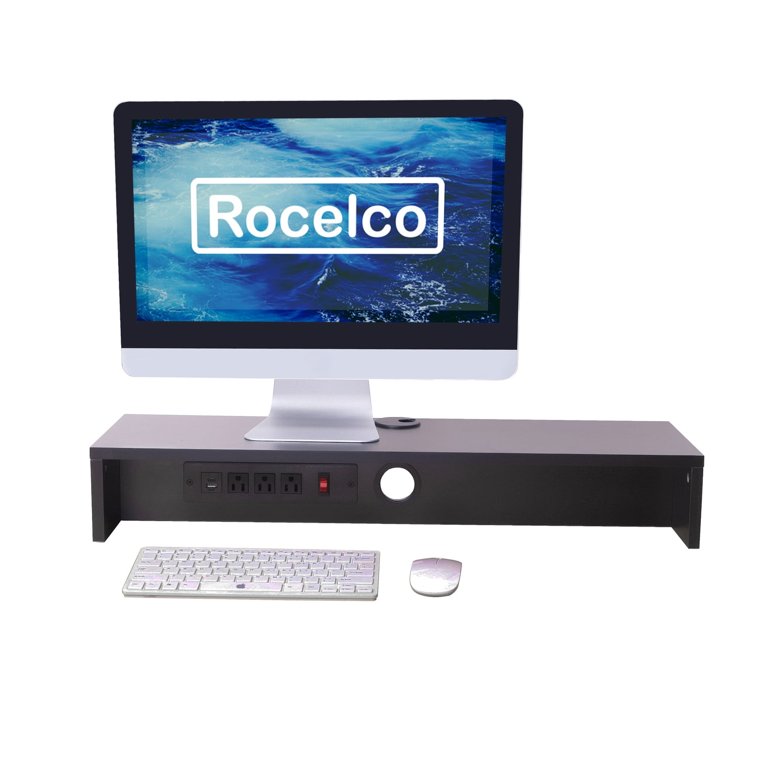 Rocelco 30" Dual Monitor Stand with AC Outlets and USB in Black