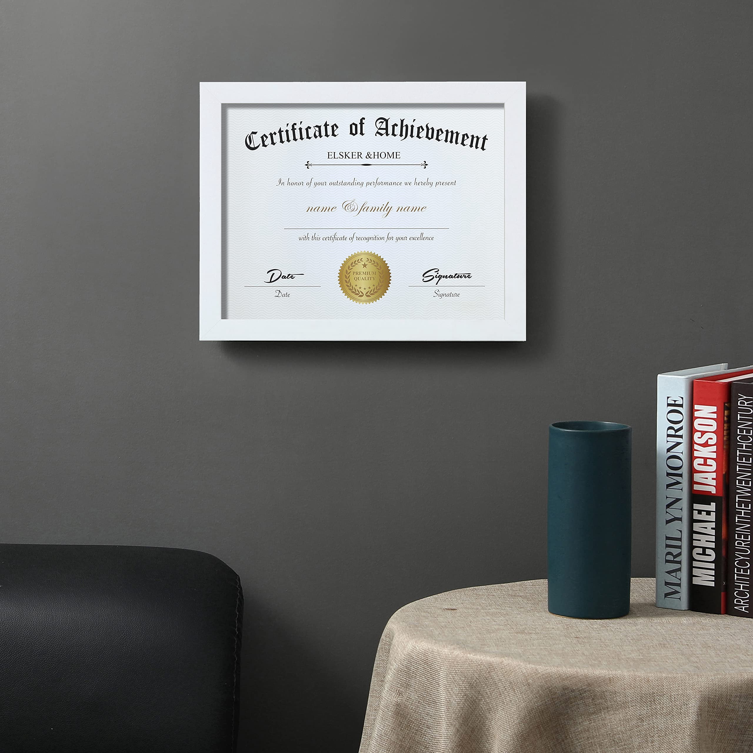 ELSKER&HOME 8.5x11 Certificate Frame, Classic White Color Frame, Displays Diploma&Document 8.5x11 Inch