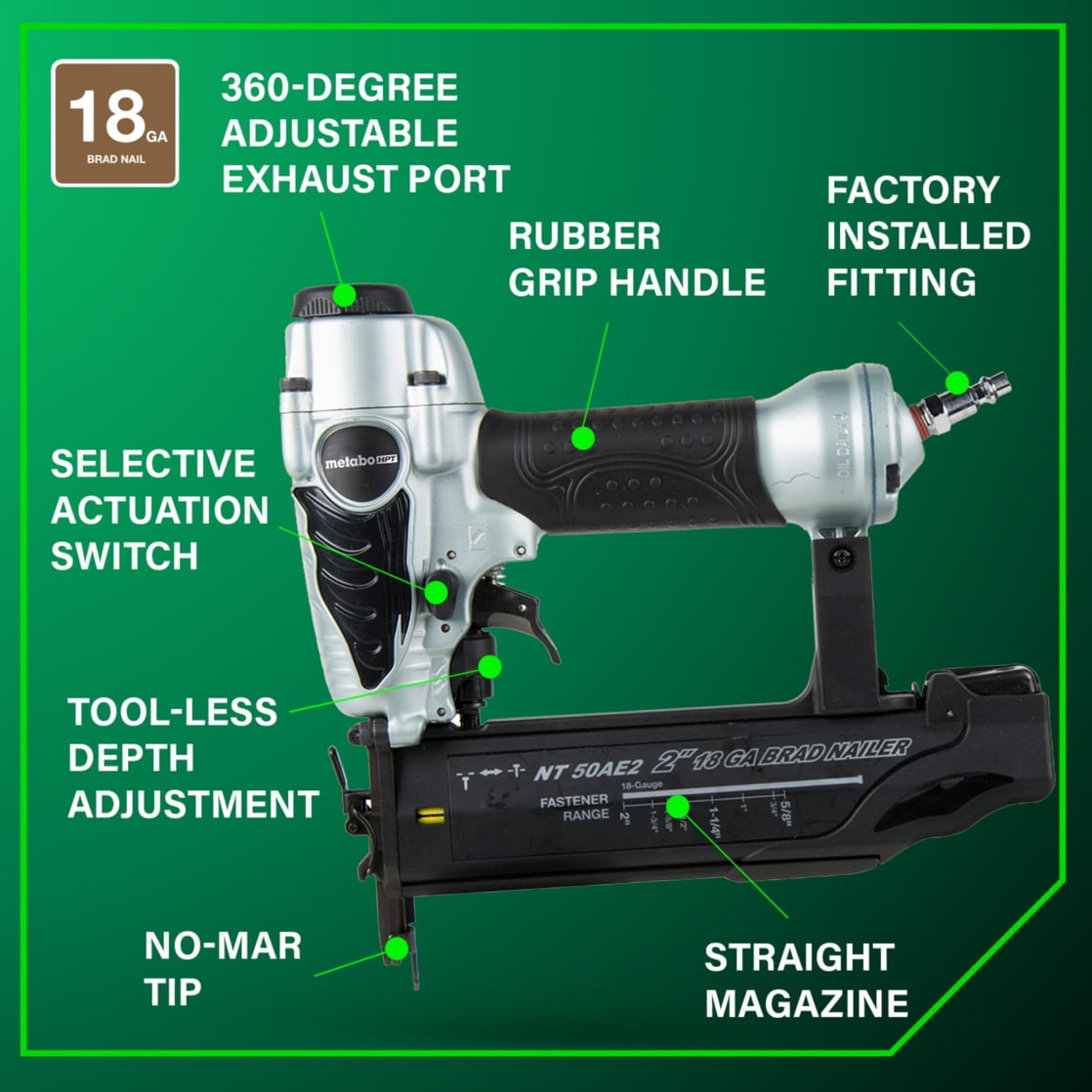 Metabo HPT Pneumatic 18-Ga Brad Nailer, 5/8-In, NT50AE2