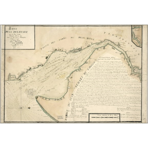 24"x36" Gallery Poster, map of delaware bay delaware new jersey 1785