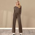 thumbnail image 2 of Women's Fall Two Piece Outfits Track Suits Long Sleeve Crop Tops Tee Shirts Wide Leg Pants Matching Sets, 2 of 5