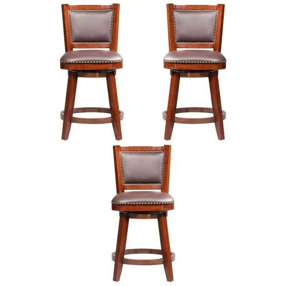 Home Square Broadmoor 24" Faux Leather Swivel Counter Stool in Cherry - Set of 3