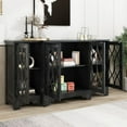 thumbnail image 2 of 58" Retro Sideboard, 4 Glass Door Buffet Cabinet with Curved Line Design, Ample Storage Console Table with Black Handle and 3 Adjustable Shelves, Coffee Bar for Living Room, Dining(Black), 2 of 9