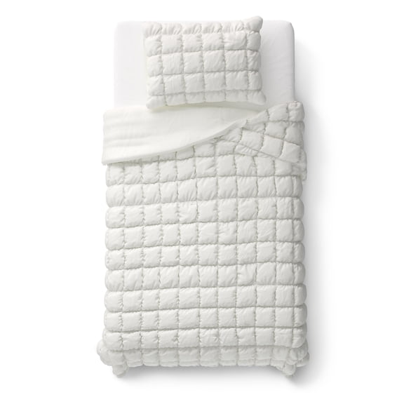 Mainstays Kids White Solid Puffy Comforter Set, Twin, 2 Pieces