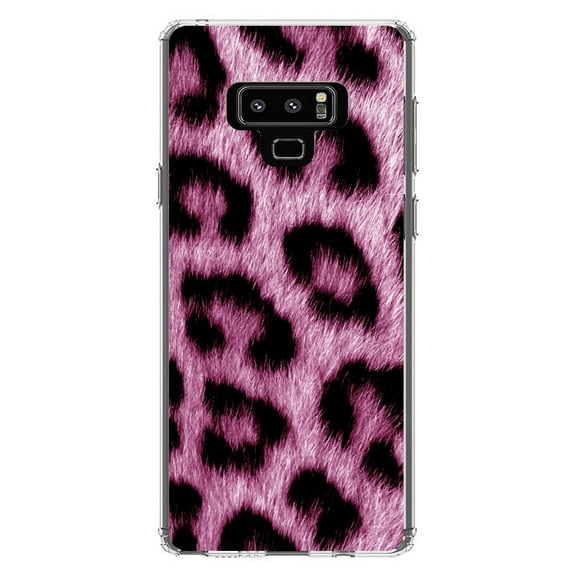 DistinctInk Clear Shockproof Hybrid Case for Samsung Galaxy Note 9 - TPU Bumper, Acrylic Back, Tempered Glass Screen Protector - Pink Black Leopard Fur Skin Print