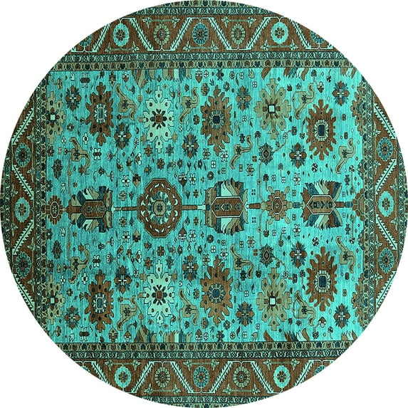 Ahgly Company Indoor Round Oriental Turquoise Blue Industrial Area Rugs, 7' Round
