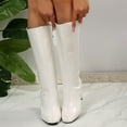 thumbnail image 6 of Women's Mid-Calf Boots Fashion Round Toe Heel Platform Leather Ankle Booties Zip Up Comfortable Casual Winter Shoes(Color:White,Size:9), 6 of 9