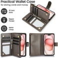thumbnail image 5 of Allytechgroup Wallet Case for Apple iPhone 14 Plus, Multiple Cards Slots Zipper Pocket PU Leather with Stylish Pattern Hand Strap Flip Cover Phone Case for iPhone 14 Plus, Gray, 5 of 7