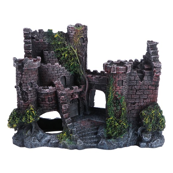 EeaseMX Decoración de acuario de resina con forma de castillo antiguo, ideal para peces y camarones.
