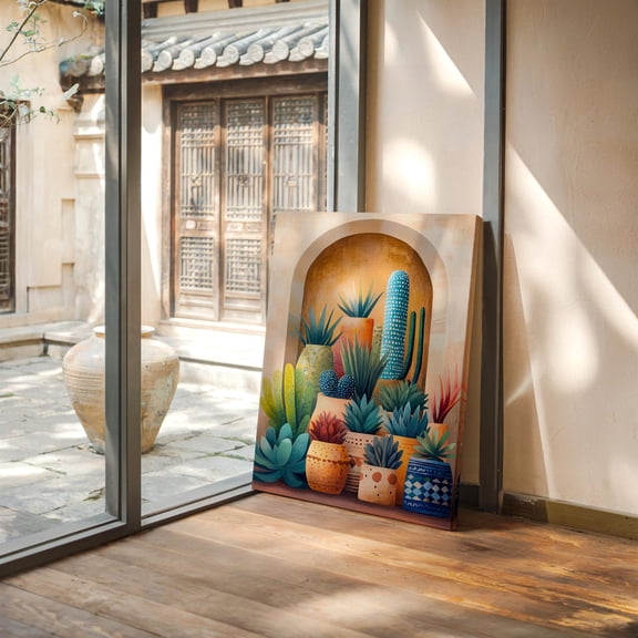 Colorful Cactus And Pottery – Boho Desert Decor For Home Wall Art, Modern Wall Decor, 8x12 UNFRAMED