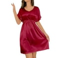 thumbnail image 2 of Sakmal Comfy Moomoo Dresses for Women Knee Length Silky Satin Red Sleepwear Solid Short Sleeve Nightgowns for Women, 2 of 5