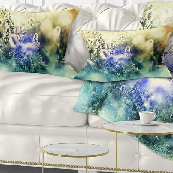 Designart Blue Mountain Meadow Flowers - Floral Throw Pillow - 12x20