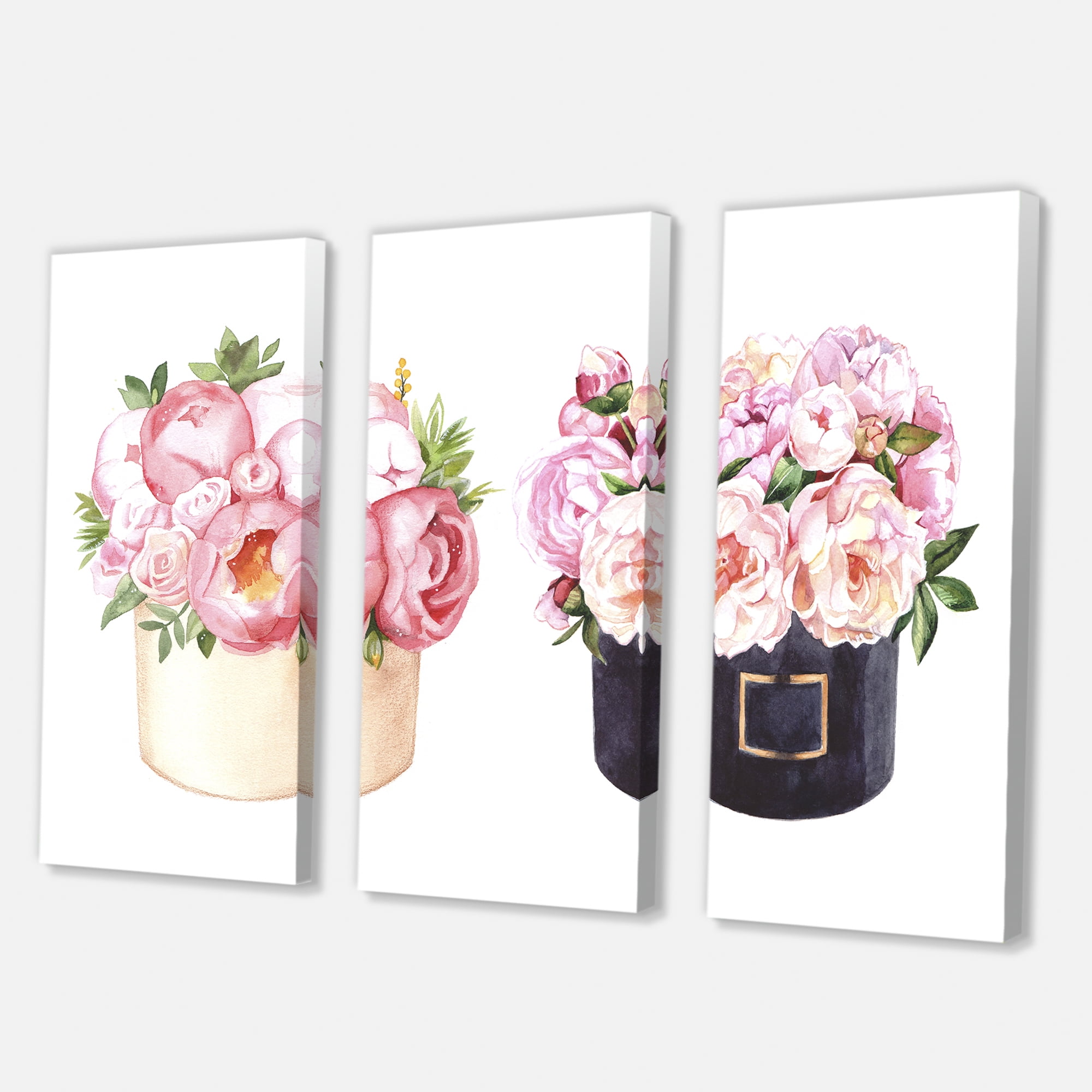 Designart ' Peonies and Rose With Flower Box ' Farmhouse Canvas Wall Art Print
