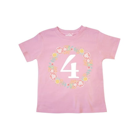 

Inktastic 4th Birthday Rose Wreath Floral Gift Toddler Toddler Girl T-Shirt