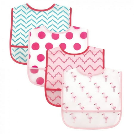 UPC: 0660168023510 | Luvable Friends Baby Girl Waterproof PEVA Bibs 4pk Flamingo One Size