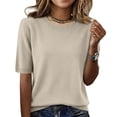 thumbnail image 2 of Short Sleeve Sweater Womens Cute Summer Dressy Tops Business Casual Loose Vacation 2026 Beige 2XL, 2 of 7