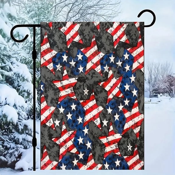 RKSupls Patriotic Linen Double Sided Garden Flag, Independence Day Themed Yard Decor, Overlapping Stars Americana Grunge Outdoor Banner for Holiday Lawn