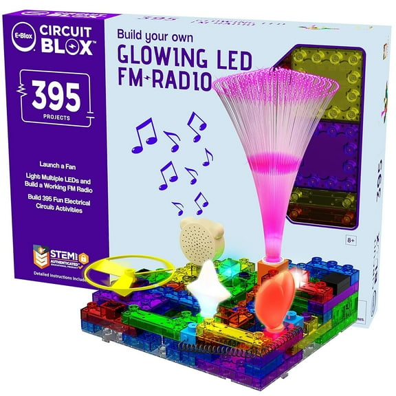 E-Blox: Circuit Blox: BYO Glowing LED FM Radio - 395 Projects, Build Your Own LED Brick Kit, Fun Electrical Circuit Activities, DIY STEM, Kids Ages 8 
