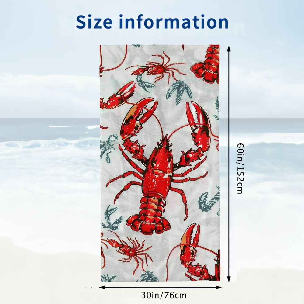 PHYHOO Red Crab Lobster Pattern Microfiber Sand Free Beach Towel Oversized Quick Dry Absorbent for Pool Swimming Bathroom Beach Towel  30x60in