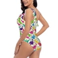 thumbnail image 4 of Salouo Colorful Dinosaurs Pattern One Shoulder Ruffled One Piece Swimsuit for Women V Neck Swimwear Tummy Control Bathing Suit-Medium, 4 of 6
