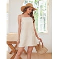 thumbnail image 5 of Fiophy 100% Linen Dress Square Neck Sleeveless Spaghetti Strap Summer Casual Above Knee Length Vacation Short Mini Dresses,Flax,XL, 5 of 8