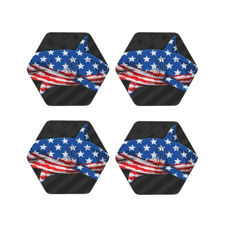 

Gaeub Shark With USA Flag Print 4 Pcs Leather Coasters for Drinks Drink Coasters Sets Drink Table Cup Coasters for Living Room Kitchen Coffee Decor-Hexagon